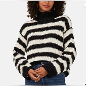Vince Camuto Black and White Striped Turtleneck Sweater